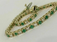 8Ct Round Cut Emerald & Diamond Women's Tennis Bracelet 14K Yellow Gold Plated picture