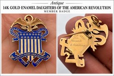 Antique 14K Gold Enamel DAR Daughters of American Revolution Badge Circa 1891 picture