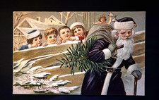 Purple Robe~Santa Claus with Children~Tree~Toys~Antique Christmas Postcard~s637 picture
