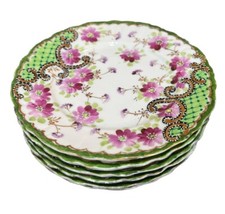 Vintage Hand Painted Floral 6” Plate in Pinks, Gold, Green Unmarked. picture