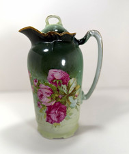 Antique Unger & Schilde Three Crown China Germany Chocolate Pot Pink Roses  picture