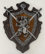 Vintage Medieval Coat Of Arms Plaque 26“X 19” Crossed Swords Lion Wall Display picture