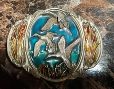 Bergamot Belt Buckle 1986 Ducks Geese Flying I-45 Made in USA picture