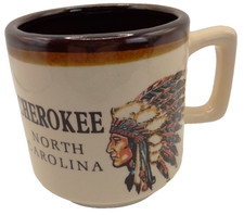 Cherokee North Carolina Souvenir Coffee Mug Stoneware Brown Made in Taiwan picture
