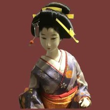 Beautiful Japanese GEISHA Doll Collectible Doll Floral Kimono Blue Japan Vintage picture