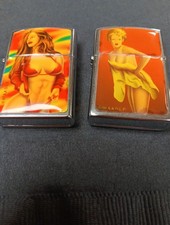 2 ORANGE YELLOW BIKINI BUSTY SEXY PINUP GIRLS  LIGHTERS MINT picture