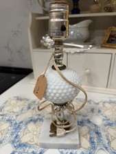 Hobnail Pattern Table Lamp Marble Base Milk Glass White Corded Electric picture
