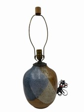 vintage studio stoneware table lamp featuring a distinctive geometric multi-glaz picture