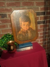 The Crying Boy Vintage Reproduction On Wood Board Kitsch picture