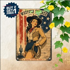 vintage cowgirl unframed american tin metal signs home picture