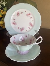 Vtg Queen Anne/Princess Anne Teacup & Saucer & Plate Trio Pastel Pink Teal Daisy picture
