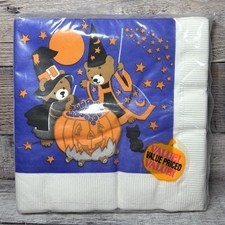 Vintage 90s Y2K NOS Halloween Napkins Teddy Bear Witch & Wizard 24ct Sealed picture