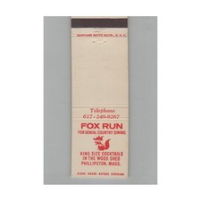 Matchbook Cover Fox Run Country Dining & King Sized Cocktails Phillipston MA picture
