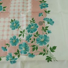 Vintage Maycraft Pure Linen Tablecloth Hand Printed Floral 65x85 Cottagecore picture
