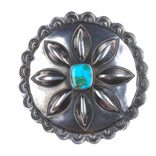 c1940's vintage Navajo Blue Gem turquoise sterling silver repousse pin/brooch picture