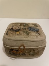 Vintage Hand Made Pottery Box Signed R Grinan From Venezuela 3.5”x3” Fish Motif picture