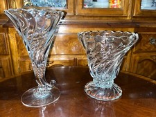 2 Vintage Vases Fostoria Crystal Colony Swirl Pattern Cornucopia & Footed Cupped picture