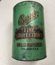 Vintage BUNTE BROTHERS Confections  Large Tin Can Chicago Litho Green RARE picture