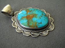 SPENCER Native American Navajo Turquoise Mountain Turquoise Sterl Silver Pendant picture