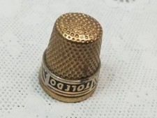 VTG. Toledo-ware Souvenir Sewing Thimble AZTEC GEOMETRIC DESIGN BRASS PLATED picture