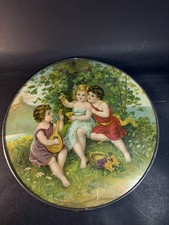 Antique Flue Cover 9” Three Children Playing & Eating Grapes- Broken Rim,water picture