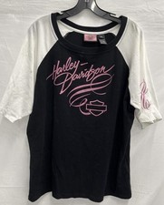 Harley-Davidson Women's Raglan T-Shirt 1W Black Pink White 95% Cotton 5% Spandex picture