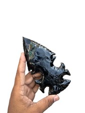 6” Hand Knapped Black Obsidian Arrowhead – Artisan Crystal Spearhead Gothic Gift picture