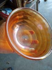 Antique 1922 Stamped Carnival Amber Marigold Ribbed Glass Mixing Bowl 7.5
