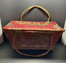 Handmade Woven Palm Coil Basket Handles & Hinged Lid 20