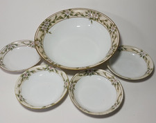 Antique Nippon Hand Painted Floral Gold Gilded Serving Berry Bowl Set picture