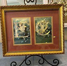 14x11 Gallery Framed Matted Double Print Wall Art Gold Frame Burgundy Mat picture