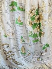 Vintage 1950s California Map Half Apron Souvenir Cream Gold Nylon Organza picture