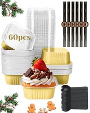 YQER 60 Pack 10oz Mini Cake Pans with Lids, Spoons, Stickers - 10oz, Gold picture
