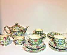 Vintage James Kent Ltd Hydrangea Chintz 14pc Tea Set Teapot Trio 1930s England picture