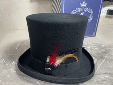 GEMVIE Men's 100% Wool Felt Stage Magic Adult Costume Tall Top Hat 7” High Black picture