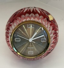 Vtg Imperlux Ruby Red Cut to Clear Crystal Clock Mercedes GDR East Germany Works picture