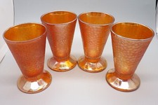Vtg Lot 4 Jeanette Crackle Marigold Carnival Glass Footed Tumbler 4.75