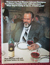 1980 PAUL MASSON Cabernet Sauvignon Red Wine Print Ad ~ ORSON WELLES Experts Say picture