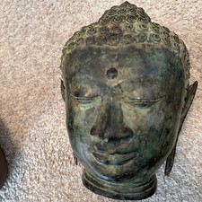 Vintage  Buddha Head Green Bronze Brass Bust Statue  Buddha 12