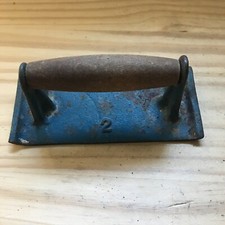 Vintage Concrete Groover/Edger Cast Iron Hand Tool Wood Handle #2 w/ Blue Paint picture