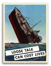 1940s “Loose Talk Can Cost Lives” WWII Historic Security War Poster - 18x24 picture
