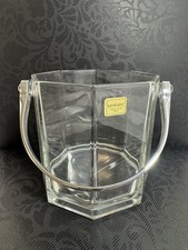 Vintage Luminarc France Glass Ice Bucket Octagon Clear Acrylic Handle MCM picture