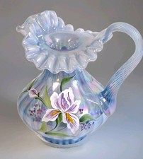 Fenton Irises on Misty Blue Iridescent Pitcher 1997 Family Signature Series picture