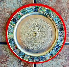 ALPACA ABALONE PEARl INLAY AZTEC CALENDAR WALL TRAY 11