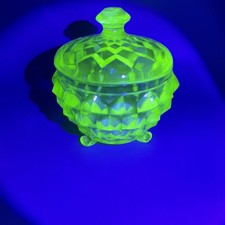 Vtg Green Jeanette Depression Glass Cubist Sugar Covered Jar - It Glows *AS IS* picture