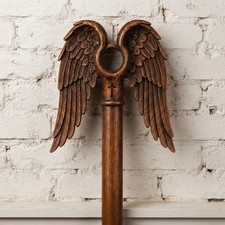 Handcrafted 6 FT Wooden Bishop Crosier Pastoral Staff with Carved Angel Wings & picture