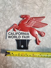 Vintage Mobil Oil California World Fair Embossed Pegasus License Plate Topper picture