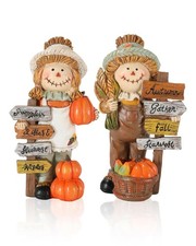 Thanksgiving Scarecrow Figurines 2-Pack with Inspirational Plaques - 5.5'' Fall picture