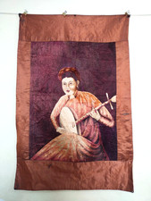 Vintage Hand Embroidered Silk Textile Art Panel Vietnam Folk Art Wall Hanging picture