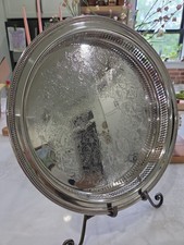 Vintage Oneida Silverplate Reticulated Pierced Round Serving Tray Etched Design  picture